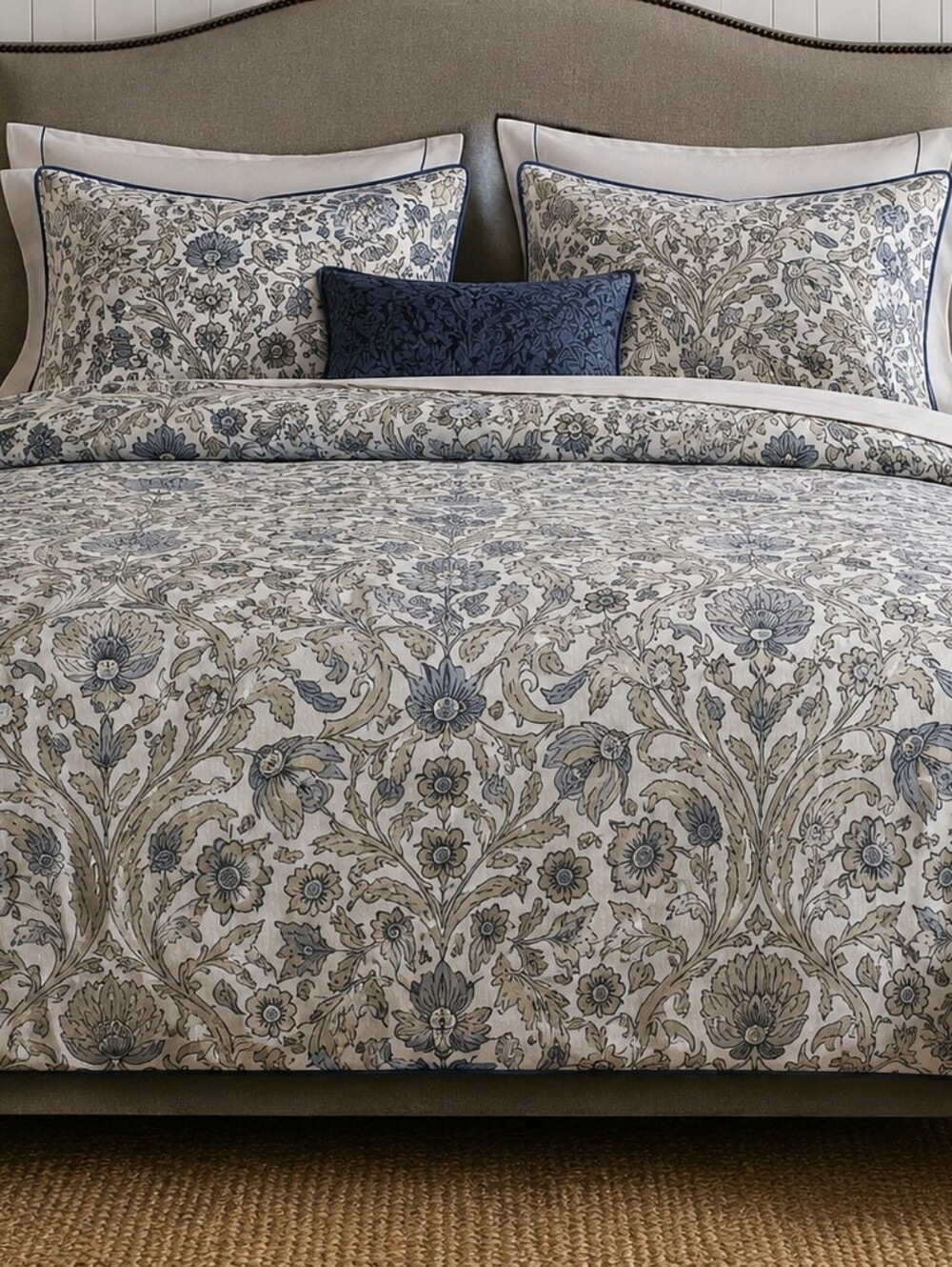 💙 New WILLIAM MORRIS Garden Natural Blue King Comforter & Shams Set pc Cozy